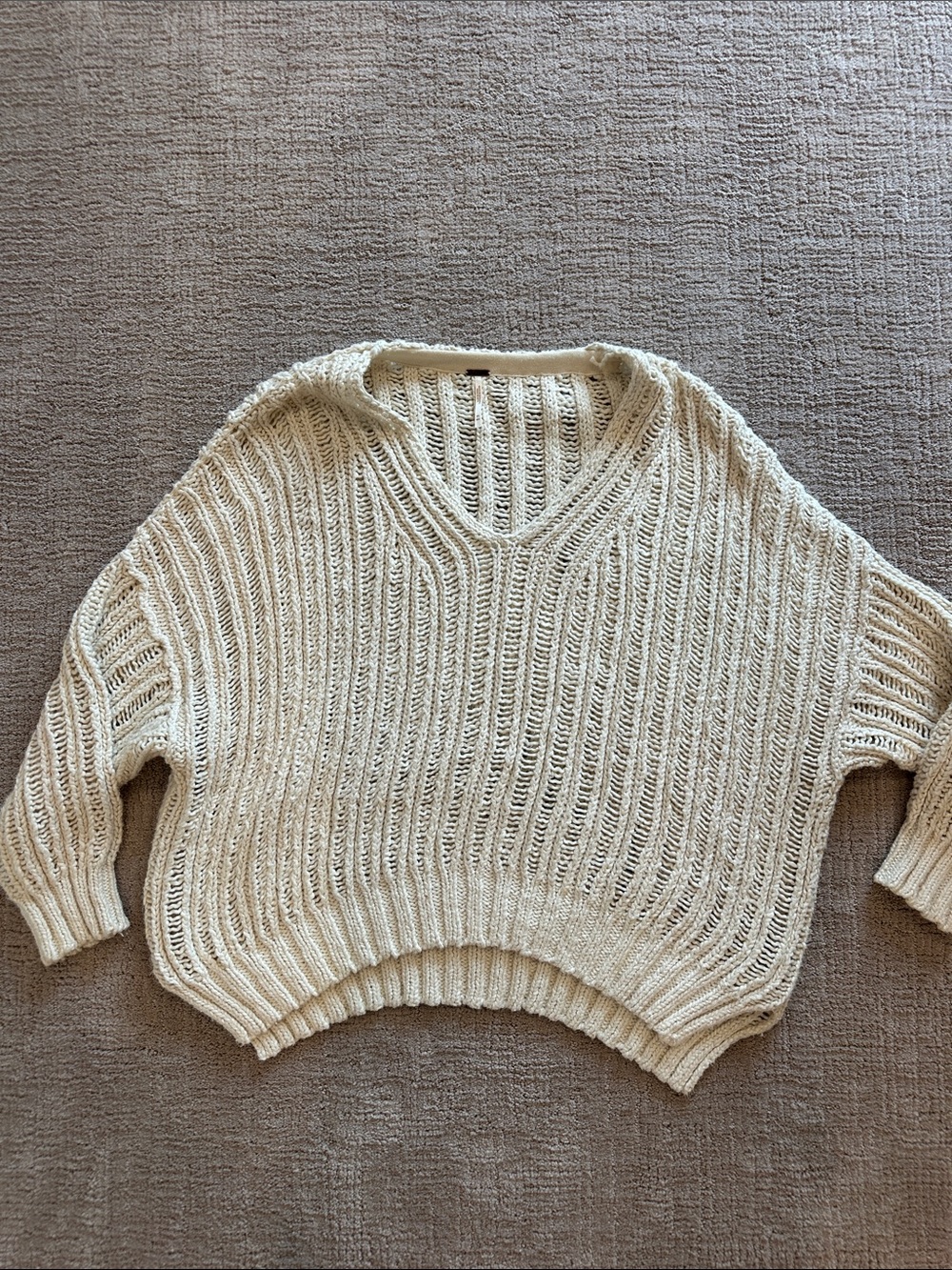 Free people Open-Knit Cream V-Neck Sweater